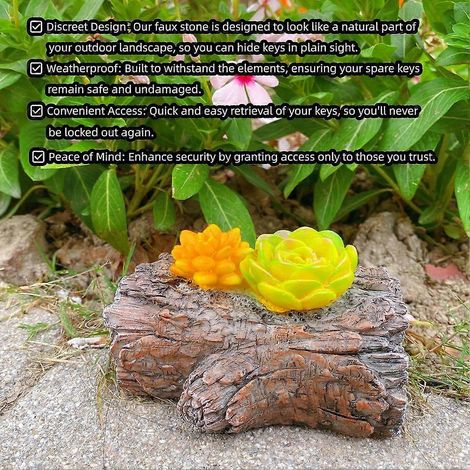 Coffre à clés caché en fausse pierre pour l'extérieur - Cache-clés de secours en résine sécurisée pour jardin ou cour (style souche d'arbre) (1/5)