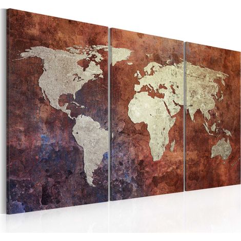 Tableau Imprimé 3 Panneaux "Carte du Monde Dorée" 60 x 90 cm (1/2)