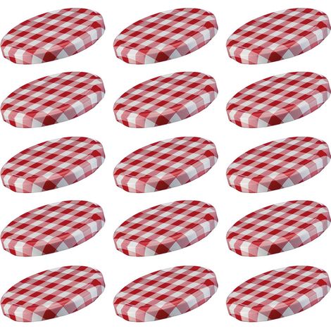 Westmark 409622E3 - Set di 15 coperchi per barattoli di conserve, rotondi, ø 66 mm, in lamiera stagnata, colore: Rosso/Bianco a quadretti
