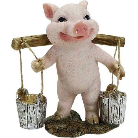 Figurine de cochon miniature, petite sculpture de cochon, adorable statue de jardin, décoration réaliste pour chambre, cuisine, chambre d'enfant, cadeau-Bucket 10x9x7cm