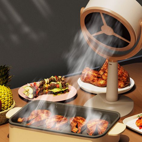 Mini ventilador de mesa, extractor portátil con 2 velocidades, ángulo ajustable, bajo nivel de ruido, ABS color caqui, puerto USB para olla eléctrica y estufa eléctrica. (1/5)