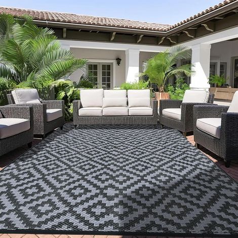 Tapis d'extérieur résistant aux intempéries, 150 x 245 cm, en plastique imperméable, pour terrasse, jardin, balcon, réversible, résistant aux UV, tapis extérieur, camping, pour barbecue (1/5)