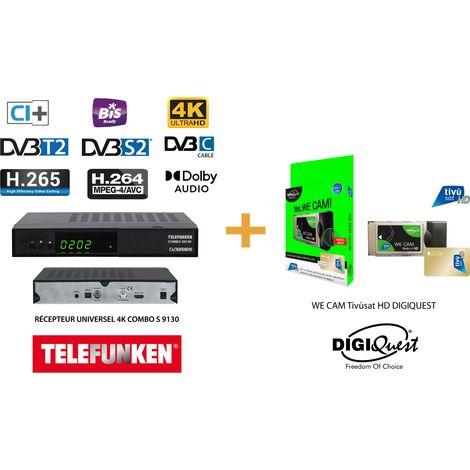 Récepteur 4K - TELEFUNKEN - COMBO S - SAT Terrestre - Module DIGIQUEST Tivùsat HD - PVR Ready