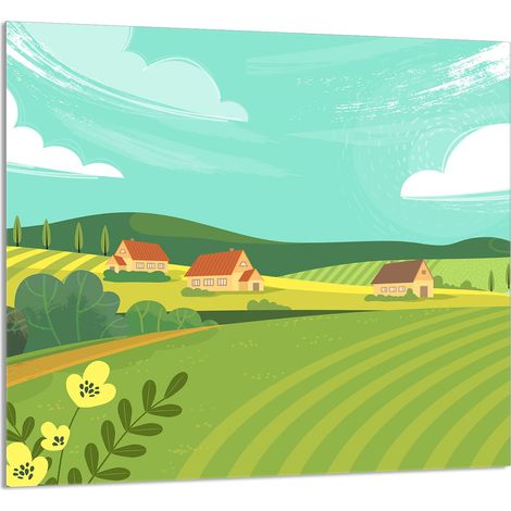 GLASPLATTE FÜR KÜCHE 65x60 Village (1/5)