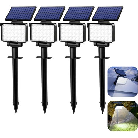 Lot de 4 Spots Solaires d'extérieur, Projecteurs Solaires,IP65 étanches à 24 LED Lampes solaires pour Chemins, extérieur Jardins, Clôtures (Blancs)