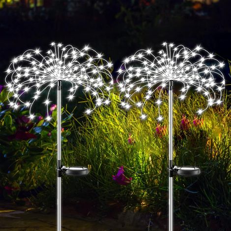 Solar Garden Lights for Outdoors, 2 Pieces 150 LED Solar Powered Firework Light Outdoor Waterproof Solar Lights for Walkway Driveway, Parties, Christmas (Cool White) (1/5)