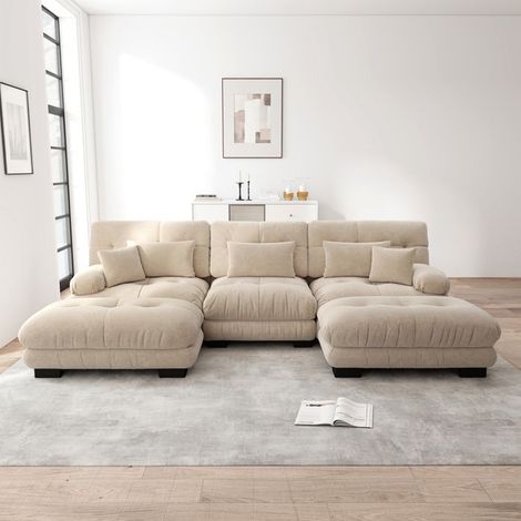 Canapé d'angle modulable - Cloud Couch - U convertible - Chenille vintage - Assise profonde