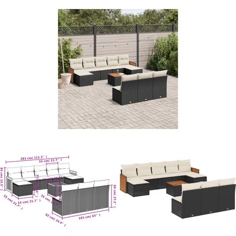 Salon de jardin 11 pcs avec coussins noir résine tressée - Ensemble Salon De Jardin - Meuble Extérieur - Jardin Design - Mobilier De Jardin - Chaise Lounge - Home & Living (1/3)