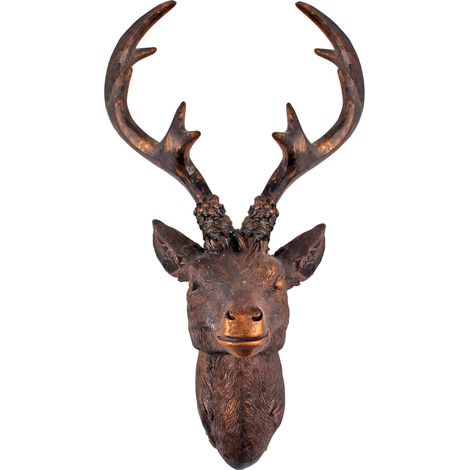 Deko Hirschgeweih bronze - 40 cm - Hirschkopf Wanddeko zum aufhängen - Jagd Hirsch Geweih Skulptur