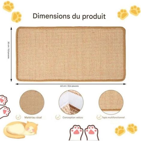 Tapis Griffoir - Sisal Naturel 60x30 cm Antidérapant Pour Mur Sol et Coin - Protection Meubles - Lot de 2 (1/5)
