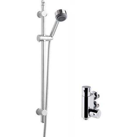 Round Thermostatic Vertical Bar Valve with Multi Function Handset Slide Rail Kit Shower Bundle - Chrome - Balterley