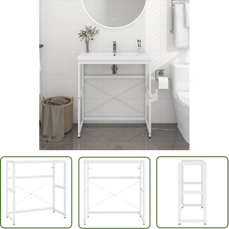 The Living Store Cadre de lavabo de salle de bain Blanc 79x38x83 cm Fer - Meuble De Salle De Bain - Meuble Lavabo - Cadre Lavabo - Étagère Salle De Bain - Rangement Salle De Bain (1/5)