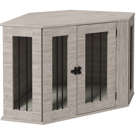 Cage pour chien d'intérieur en bois foncé 104x55x63 cm, avec coussin, porte à loquet et barreaux en acier, pour chien de taille moyenne jusqu'à 20 kg CHICFURN (1/5)