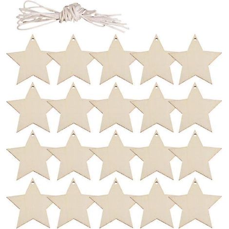 50 pendentifs en bois en forme d'étoile, pentagramme, à suspendre soi-même, pour Noël. (1/4)