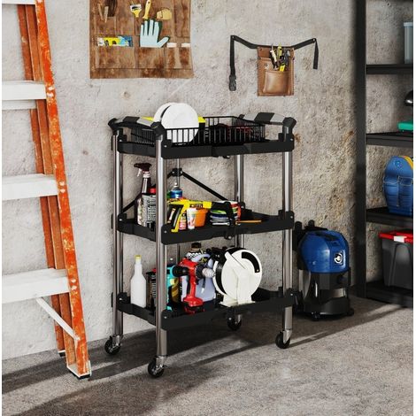 Chariot d'atelier pliable 3 niveaux, 64 x 37 x 84 cm, 68 kg, noir DESVIAE (1/5)