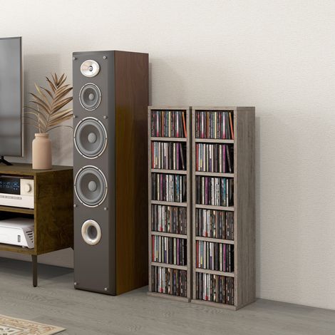 Lot de 2 colonnes rangement CD-DVD 12 compartiments 21×22,5×88,5 cm 204 CD max Gris foncé