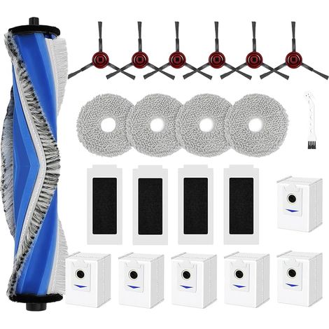 22 pièces Accessoires de Rechange pour Ecovacs Deebot T30 Omni / T30 Pro Omni, Pièces avec 1 Brosse Principale, 6 Sacs à Poussière, 4 Serpillières, 4 Filtres HEPA, 6 Brosses Latérales (1/5)