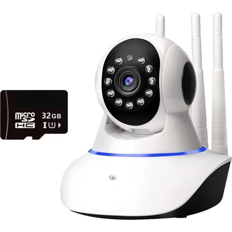 (32 Go) Caméra de sécurité WiFi HD 1080P, fonction de vision nocturne, surveillance de la sécurité des bébés et des animaux domestiques, rotation à 360°. (1/5)