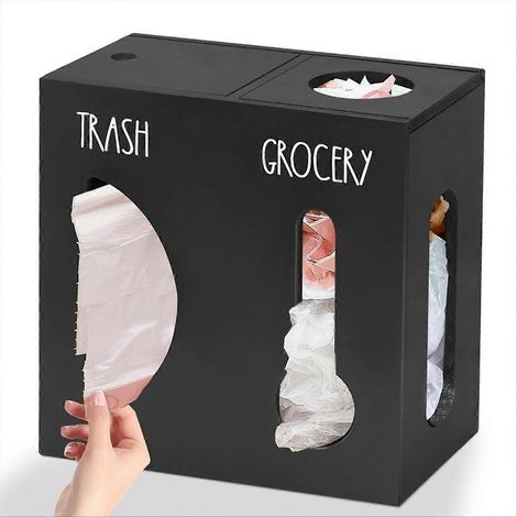 Distributeur de sacs poubelle 2 en 1, support mural en bois, pour sacs plastiques. (1/5)