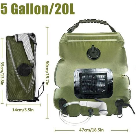 Sac de Douche Solaire - 20 L - Chauffe à 45 °C en 3 h au Soleil - Pour Camping Randonnée Canotage - 1 Pièce (1/5)