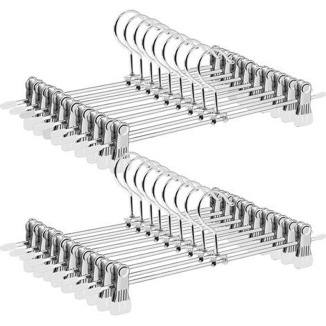 Lot de 20 Cintres pour Pantalon, Chromé, Antiglisse, Clips Amovibles, Crochet Pivotant 360°, Gain de Place, 31 x 10,5 cm (1/5)