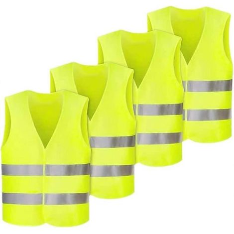 Gilet de sécurité, lot de 4 gilets de sécurité réfléchissants jaunes, gilet de sécurité haute visibilité, gilet réfléchissant, gilet réfléchissant pour voiture, pour conducteurs et travailleurs (unise (1/5)