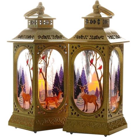 Lot de 2 lanternes décoratives de Noël avec bougie LED, lanternes de table, lanternes rennes, lanternes suspendues, lanternes sans flamme (1/5)