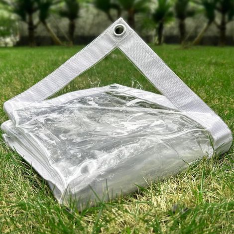Bâche transparente de 0,9 x 0,9 m, petite bâche en plastique avec œillets, bords renforcés à double couture, bâche robuste, imperméable et indéchirable (1/5)