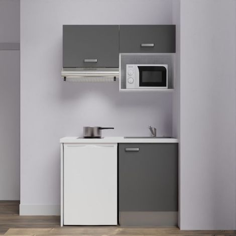 Kitchenette K02L-PT - 120 cm avec plan de travail et évier - emplacements frigo, hotte et micro-ondes