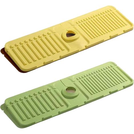 2 pièces Tapis de robinet pour évier de cuisine, protection anti-éclaboussures en silicone, séchage rapide, porte-éponge intégré (1/5)
