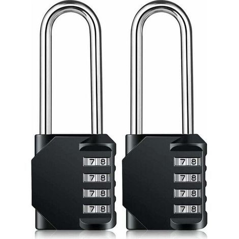 Cadenas Long Code Exterieur Pour Portail, Abri de Jardin, Grande Cadenas Code 4 Chiffres Pour Casier Vestiaire Sport, College, Scolaire, Serrure à Combinaison (2 Pièces, Noir) (1/5)