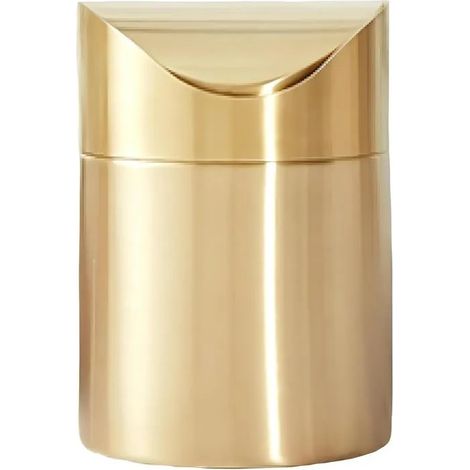 Poubelle de table dorée, petite poubelle robuste en acier inoxydable 304 avec couvercle, pour bureau, voiture, café, table à manger, (1/5)