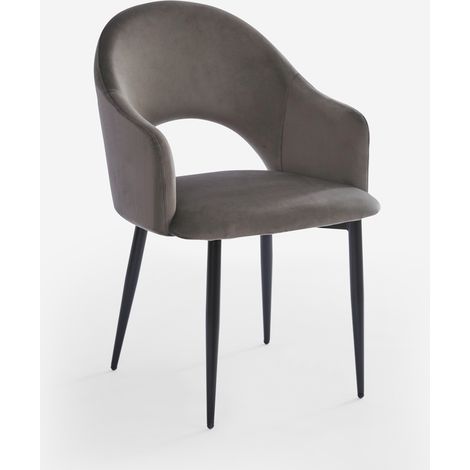 Sedia con braccioli moderna in velluto per sala da pranzo e cucina Rozan - Beige