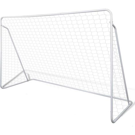 Cage de but de football en acier avec filet polyester blanc 240 x 90 x 150 cm - PANGIVO (1/5)