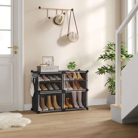 WOLTU Scarpiera 4 Scomparti Scarpe 16 Paia Salvaspazio Nero