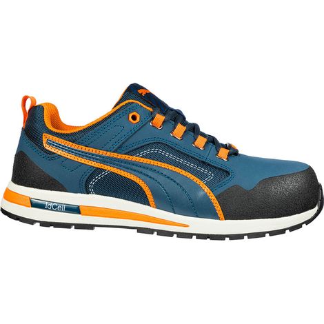 Puma – Baskets de sécurité S3 HRO SRC – Tige cuir/textile – Embout fibre de verre – Semelle anti-perforation FAP – Pointure 43 – Orange/Bleu clair