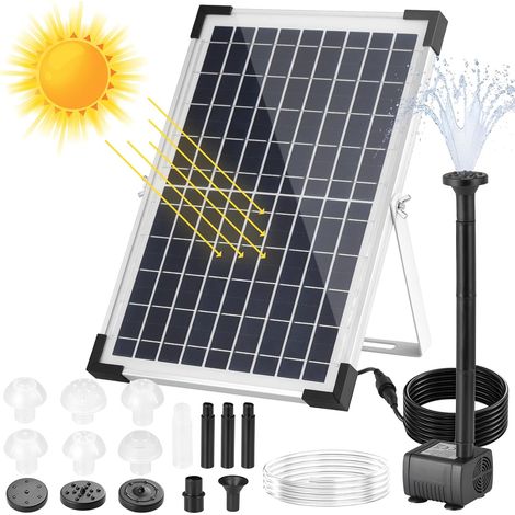 1 Pompe Solaire, 500L/H, 9 Buses, Tuyau 1M, Câble 3,25M, Pour Bassin, Jardin, Cascade (1/5)