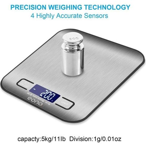 Bilancia da cucina/per dolci digitale in acciaio inox di alta qualità con funzione grammi e once, capacità massima 5 kg con incrementi di 1 kg (ricaricabile) -Crezuo