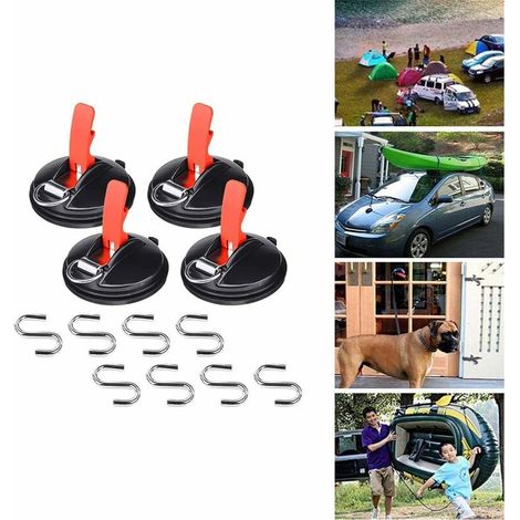royaluxe - multifonctionnel Super Aspiration Ancre Plus Heavy Duty arrimage des chevilles de fixation voiture bagages bâches tentes avec crochet de sécurité – Lot de 4