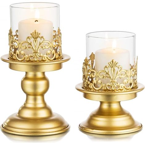 Vintage Gold Candlestick Candle Holders - Decorative Metal Candle Holders for Dining Table Centerpiece, Fireplace, Mantel, Christmas, Party, Wedding, Christening, Easter, Birthday, Engagement, (1/5)
