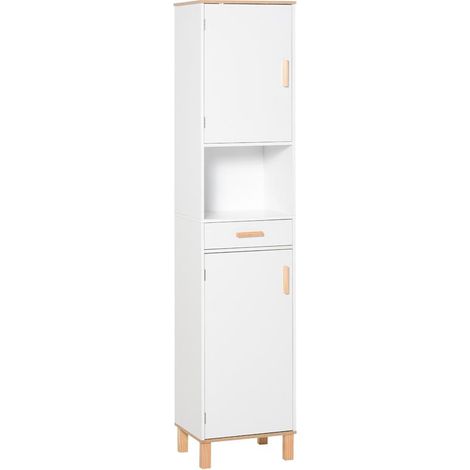 MOBILE SALVASPAZIO BAGNO IN LEGNO BIANCO. MOBILE A COLONNA CON ARMADIETTI E CASSETTO 39X30X180CM (1/5)