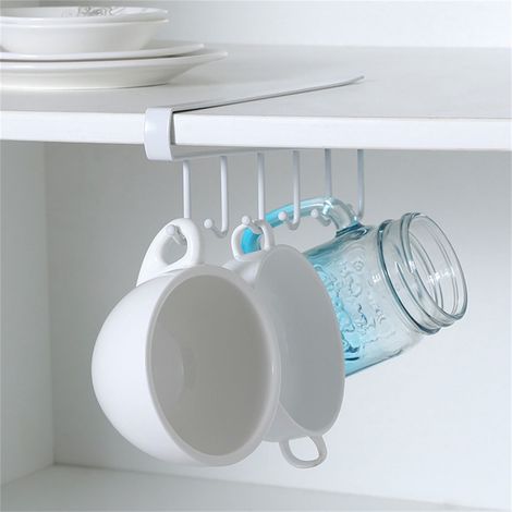 Support Sous Placard - Porte-Tasses Métallique 6 Crochets - Pour Cuisine Salle De Bain - 27 x 7,5 cm - Fer Revêtu (1/4)