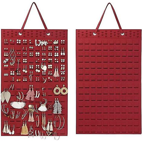 Organisateur de boucles d'oreilles mural, pochette de rangement pour bijoux, pour femmes et jeunes filles (rouge) (1/5)