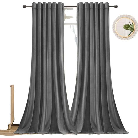 Rideaux, Texture en Velours, Obscurcissement de la Pièce, Gris foncé-a, H 96inch (1/2)