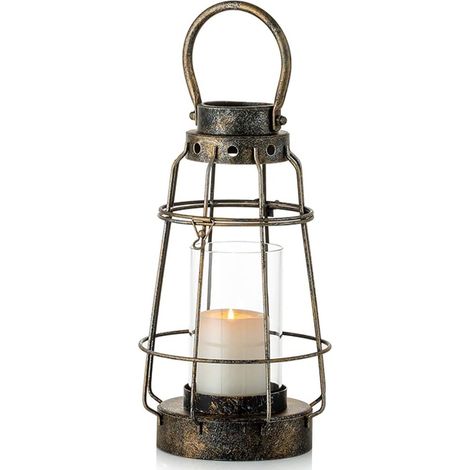 1 Lanterne Bougie Fer Forgé Verre Poignée Rustique 27cm Intérieur Extérieur Mariage (1/5)