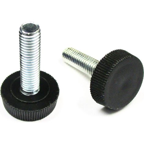 Ajile – Pied Réglable MOLETÉ – Base Plastique NOIR Diamètre 25 mm Épaisseur 7,8 mm, et Tige Filetée en Acier Zingué Diamètre 8 mm (M8) de Longueur 30 mm