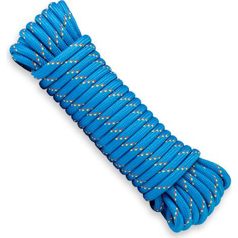 SNURO Corde Polypropylène Tressée (12mm, 20m, bleu avec jaune et rouge) - Corde tressée - Paracorde épaisse et légère pour l'extérieur, la survie et le jardin - Charge de rupture 1837kg