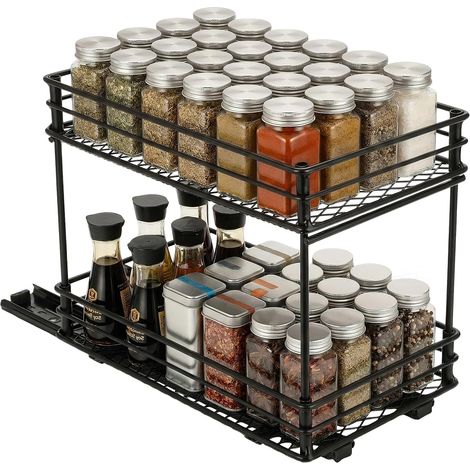 Étagère à Épices, Rangement 2 Étagères, avec Rails à Roulettes (1/5)