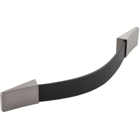 Griff Safari LA 160/192, Breite 224 mm, Leder schwarz/Sockel ZN Edelstahl Effekt