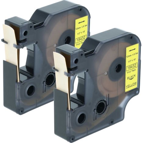 vhbw 2x Label Tape Replacement for Dymo 18432 for Label Printer 5.5m x 12 mm, Black on Yellow, Vinyl, plastic (1/4)